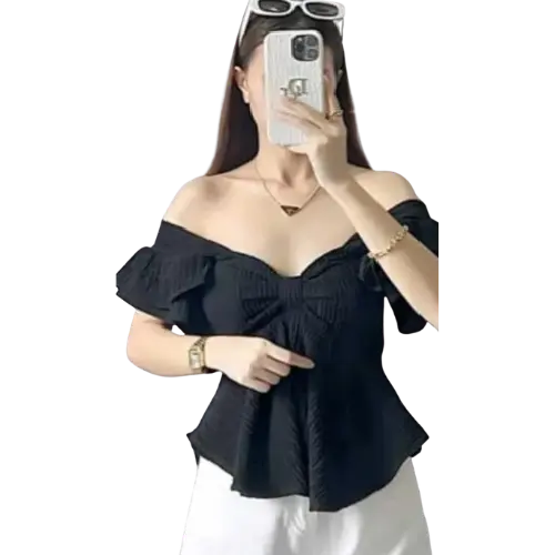 Elegant Black Ruched Peplum Top for Women