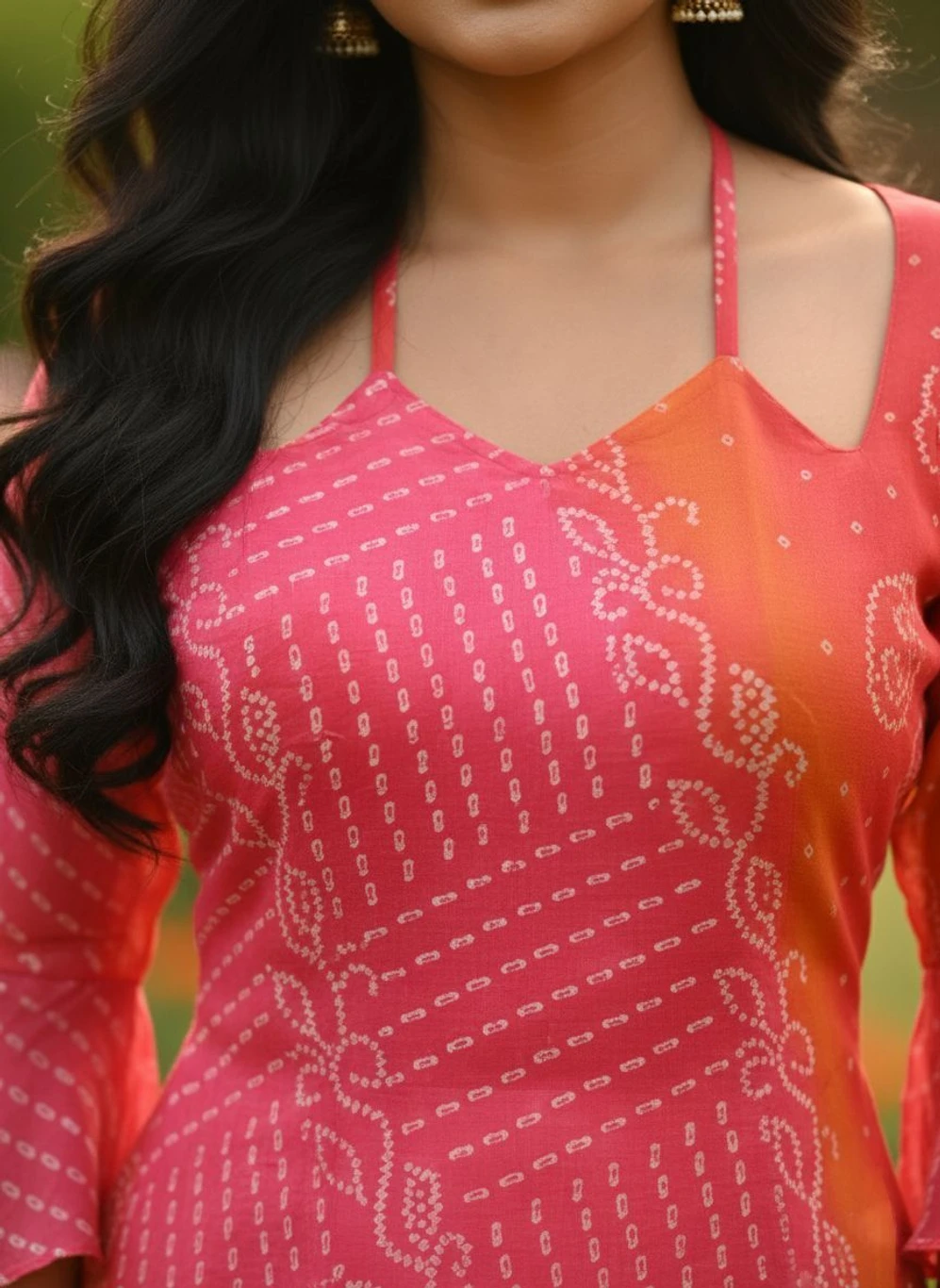 Elegant Pink Ombre Printed Kurti with Lace Hem – Festive & Casual Wear