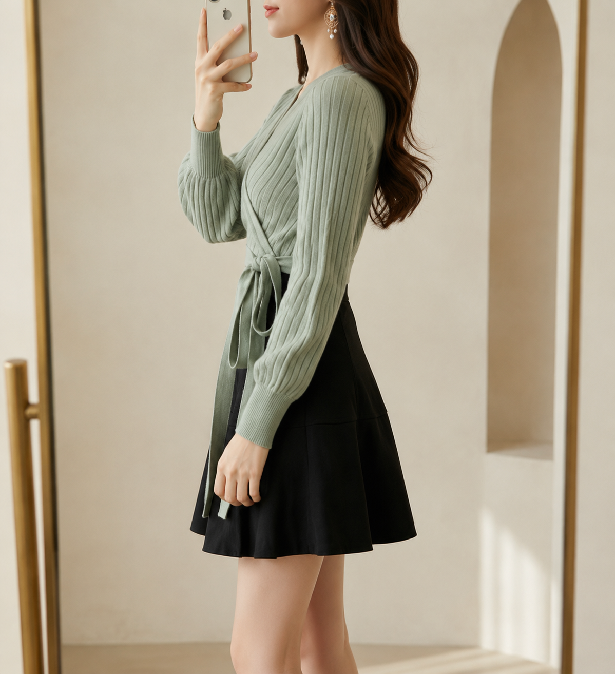 Sage Élan Wrap Knit Top