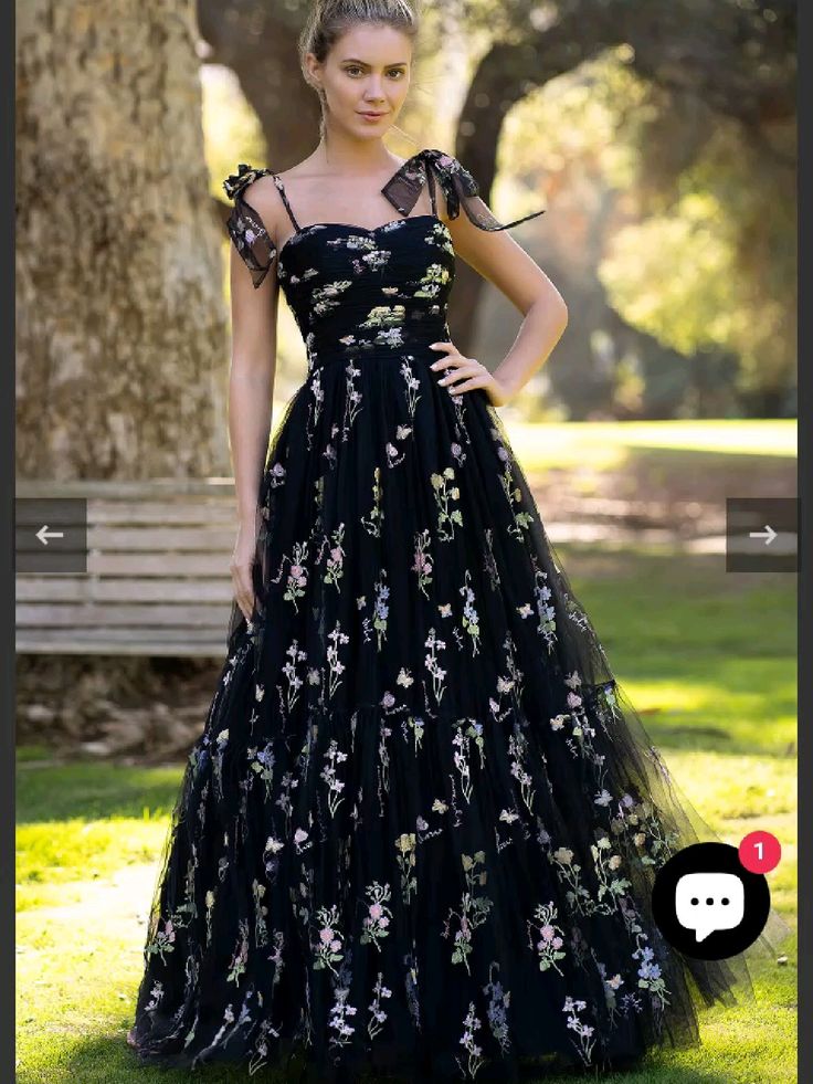 Noir Fleur Embroidered Gown