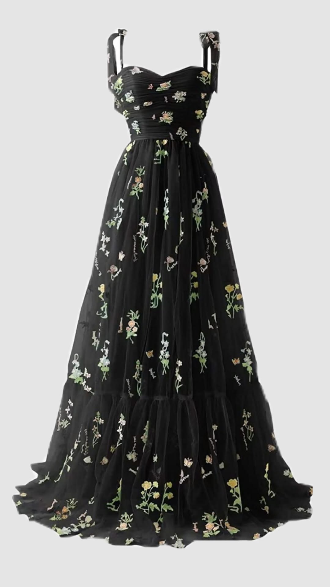 Noir Fleur Embroidered Gown